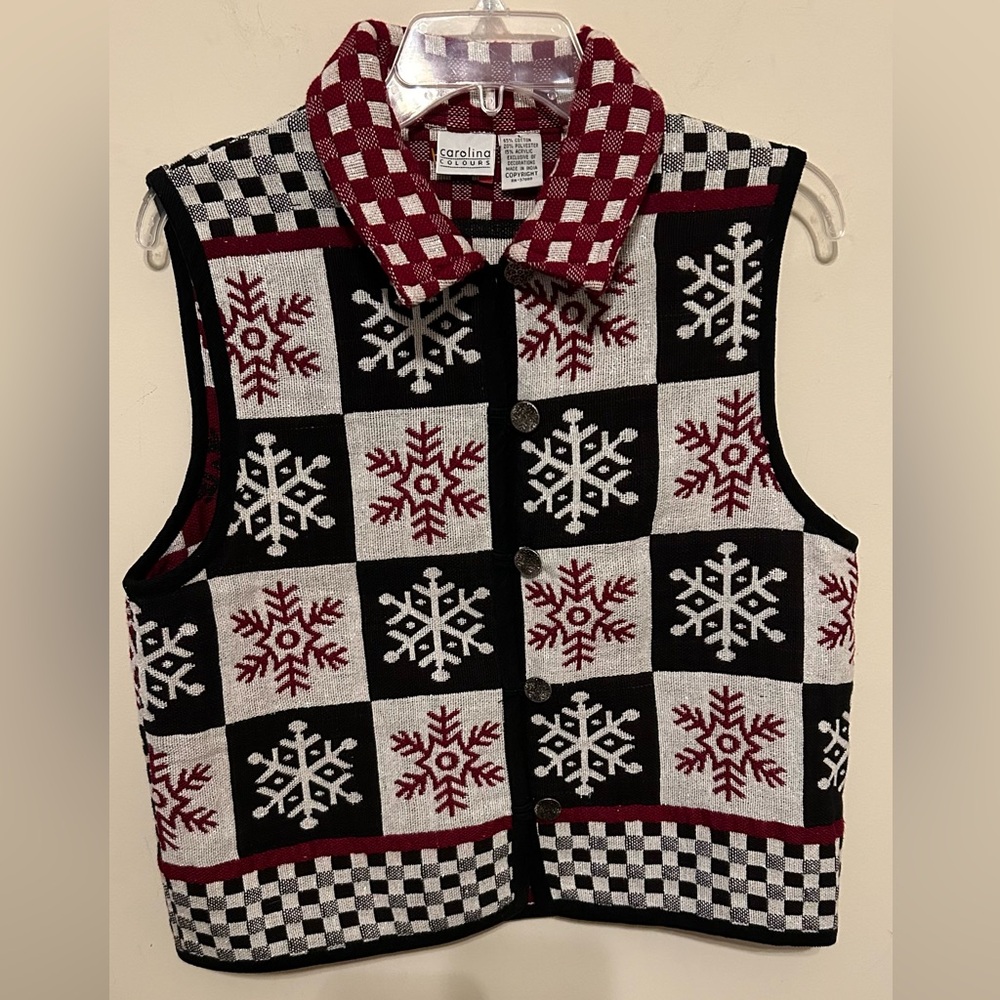 VINTAGE - CHRISTMAS Snowflakes SWEATER VEST‎ - CAROLINA COLOURS - SIZE L